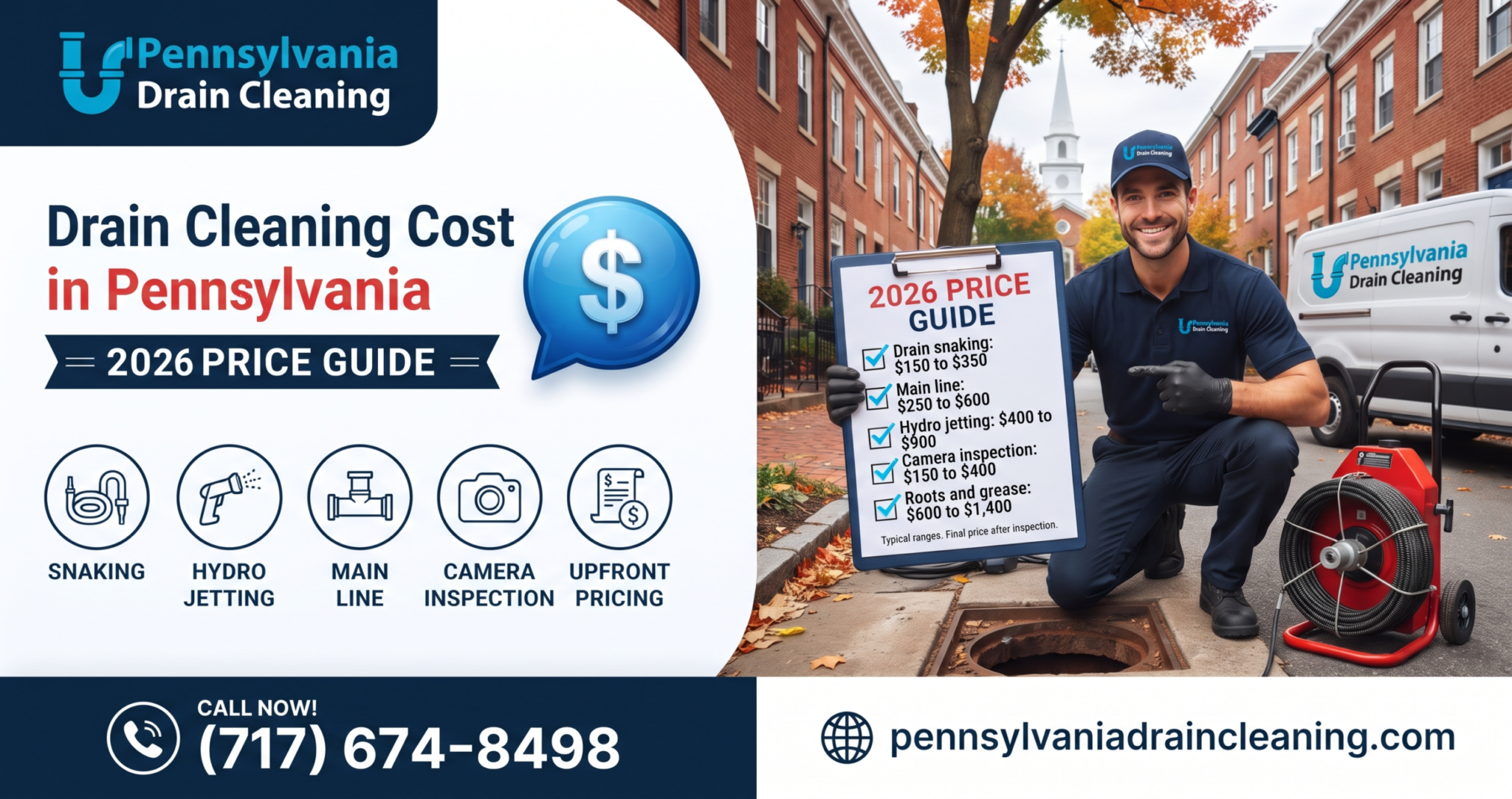 Drain cleaning cost in Pennsylvania 2026 price guide